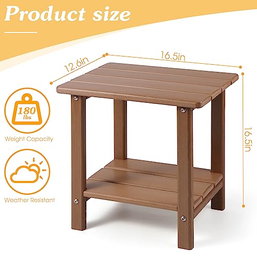 Apolimi Adirondack Outdoor Side Table, 2-Tier Sturdy Patio End Table Weather Resistant, 16.5" Solid Side Table for Patio, Pool, Porch - color: Teak