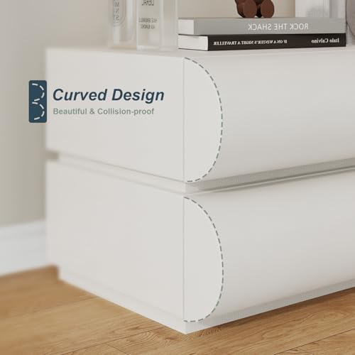 IKuinen Nightstand, Minimalist Bedside Table with 2 Solid Wood Drawer, Night Stands with Microfiber Leather, End Table for Bedroom-White - size: 2 Drawers