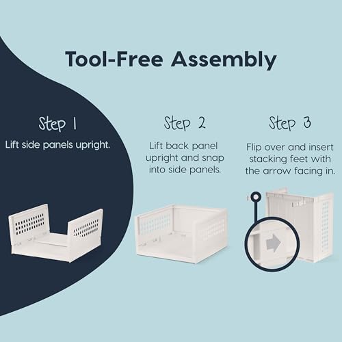 IRIS USA Modular Storage Organizer, 2 Pack, Made in USA, Foldable Stackable Storage Baskets with Stacking Pins, Tool-Free Collapsible Organization System for Closet, Bedroom, Laundry, Office, White - size: 21 Qt. - Collapsible Basket, style: 2 Pack