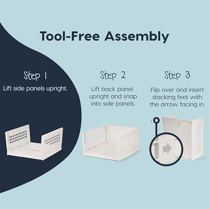 IRIS USA Modular Storage Organizer, 2 Pack, Made in USA, Foldable Stackable Storage Baskets with Stacking Pins, Tool-Free Collapsible Organization System for Closet, Bedroom, Laundry, Office, White - size: 21 Qt. - Collapsible Basket, style: 2 Pack