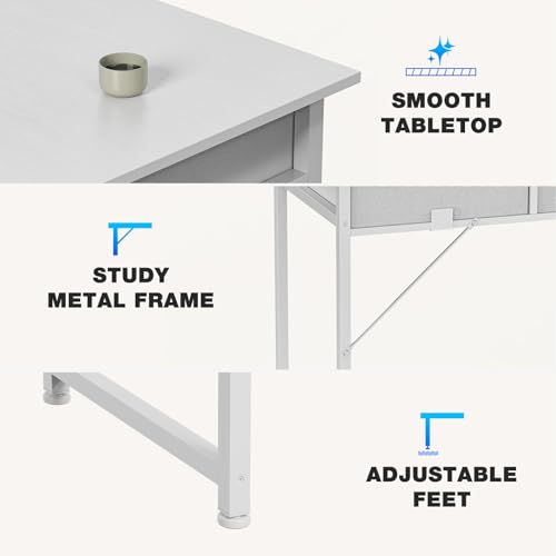 OLIXIS 32 Inch Small Desk, Computer Desk, Home Office | Fabric Drawers, Side Bag, Headphone Hook, Writing Study Work Table, Bedroom, Natural White - color: Natural White, size: 32 in