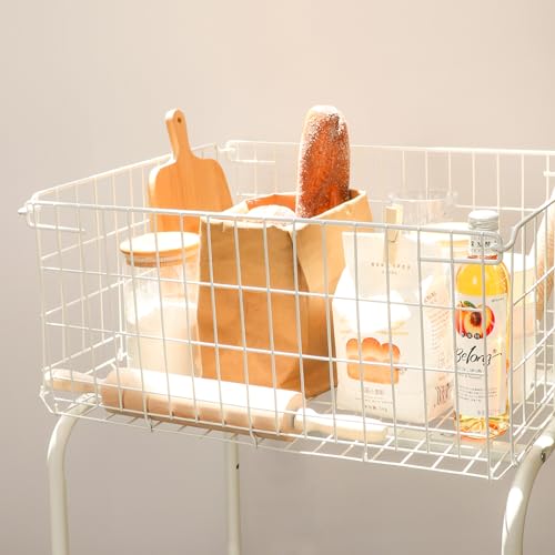 31" tall hennze one layer rolling wire laundry basket,easy moved wire laundry cart for clothes,pants laundry. children toys organization cart,metal cart with metal frame,enlarge the storage (white) - color: white
