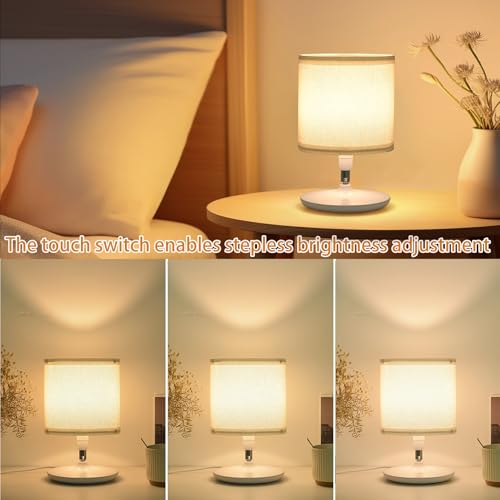 2pcs Table Lamps Bedroom USB C+A Ports, Remote and App, Stepless Dimming and 3 Modes Dimmable Touch Nightstand Bedside USB-C Ports Small Table Lamp Fully Control Light - White
