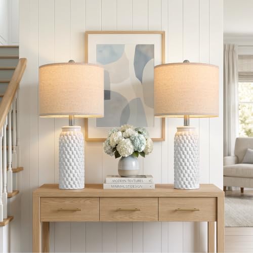 USumkky 24" Modern Ceramic White Bedside Lamp Set of 2 Table Lamp for Bedroom Decor Farmhouse Table Lamp for Living Room Office Dorm - color: 24" M- White-2 Pack