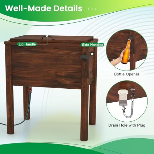 Tangkula Wooden Patio Cooler, Outdoor Ice Chest Beverage Bar, Cooler Table for Poolside, Backyard, Party, BBQ - size: Medium