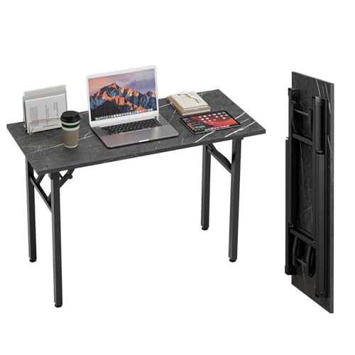 TEMI Small Computer Desk Folding Table - 43.3" Foldable Office Desk, No Assembly, Perfect for Small Spaces in Bedroom, or Apartment, Portable Mini Desk or Study Table Compact Design, Marble Greige - color: Marble Greige, size: 43.3 Inch, style: NO Power O