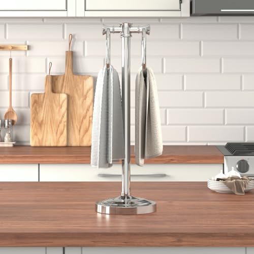 Hoimpro 17" Polished Chrome Standing Towel Rack Bracket, Double Towel Ring Free Hand Towel Stand Holder Bathroom Hardware Accessories Set Towel Bar for Bathroom Vanities and Kitchen Countertops - color: Polished Chrome