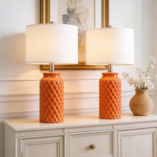 USumkky 20.5" Ceramic Table Lamps Set of 2, Modern Farmhouse Boho Bedside Lamps for Bedroom, Nightstand Lamps for Living Room End Tables, Small Desk Lamps, Orange - color: 20.5" Orange-2 Pack