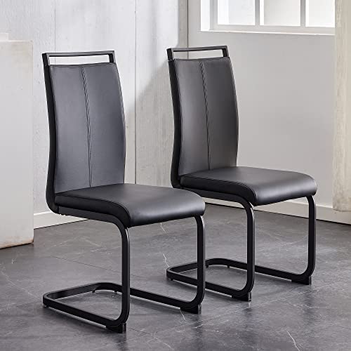 Baysitone Modern Dining Set of 2, Side Chairs With Black Frame, Faux Leather Padded Seat High Back for Kitchen, Dining Room, Living Room - Black - color: Black With Black Leg, size: Set of 2