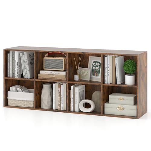 Giantex 8-Cube Bookcase, Floor Standing Bookshelf with Storage & 2 Anti-Tipping Kits, Open Storage Organizer, Cubby Wooden Book Shelf for Living Room, Study (Rustic Brown, 8-Cube) - color: Rustic Brown, size: 8-Cube