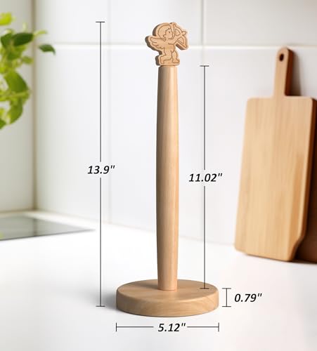 KitchLife Cute Wooden Paper Towel Holder Countertop - Solid Freestanding Paper Towel Dispenser Stand Organizer with Anti-Skid Base (Cupid) - style: Cupid