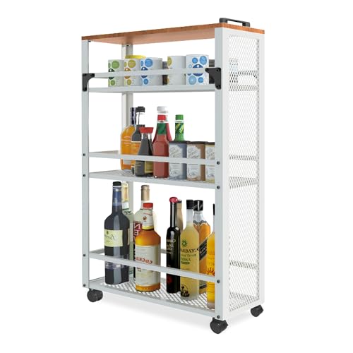 2026 New, Slim Kitchen Storage Cart, 3 Tier Metal Rolling Utility Cart Mesh Basket, Multifunction Wire Basket Shelf Trolley for Home Laundry, Bathroom, Living Room, White - color: White