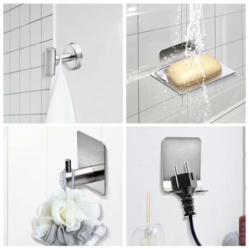 9 PCS Bathroom Hardware Set, Brushed Nickel Stainless Steel Bathroom Tower Rack Set Wall Mounted Includes 16" Towel Bar, Toilet Towel Paper Holder, 6 Robe Towel Hooks, 1 Soap Holder - color: 9pcs-brushed Nickel