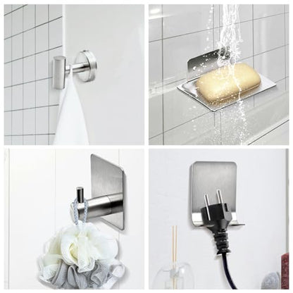 9 PCS Bathroom Hardware Set, Brushed Nickel Stainless Steel Bathroom Tower Rack Set Wall Mounted Includes 16" Towel Bar, Toilet Towel Paper Holder, 6 Robe Towel Hooks, 1 Soap Holder - color: 9pcs-brushed Nickel