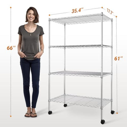 Simple Deluxe Heavy Duty 4-Shelf Shelving with Wheels, 35.43" D x 17.72" W x 61.02" H Adjustable Steel Organizer Wire Rack 1000 Lb Capacity, Chrome - size: 4-Tier, 17.72"W x 35.43"D x 61.02"H