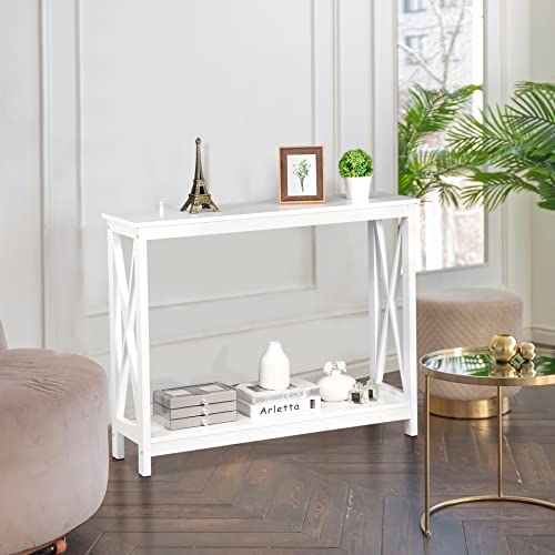 Nouva 2-Tier Narrow Console Sofa Side Table Wall Table for Hallway Foyer, White - color: White