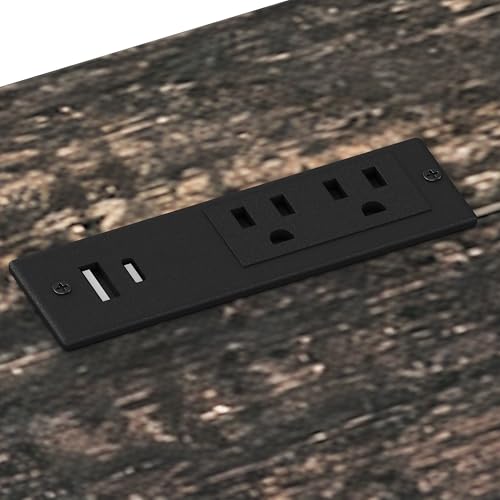 55" Farmhouse Executive Desk with Charging Station & Power Outlet, Home Office Computer Desk with 5 Drawers and Storage Cabinet, Rustic Wood Writing Study Table with File Drawer (Rustic Gray-05) - color: Rustic Gray-05
