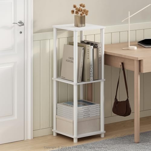 Furinno Turn-N-Tube Set of 2, Book Shelf, Stackable Bookshelf, Bookcase with Easy Assembly, 13.4 x 13.4 x 20, for Living Room, Bedroom, Home Office, White/White - color: White, size: 2-Tier, Round Tubes