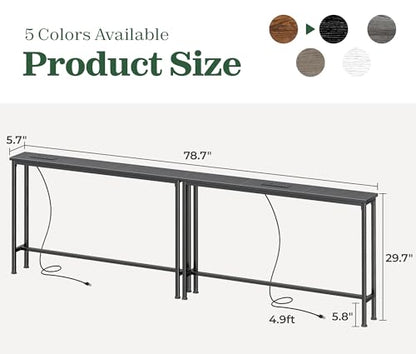 SUPERJARE 78.8 Inch Narrow Console Table with Outlet, Sofa Tables, Behind Couch Table, Long Entryway Tables with Charging Station, for Living Room, Black - color: Black, size: 5.7''D x 78.7''W x 29.7''H