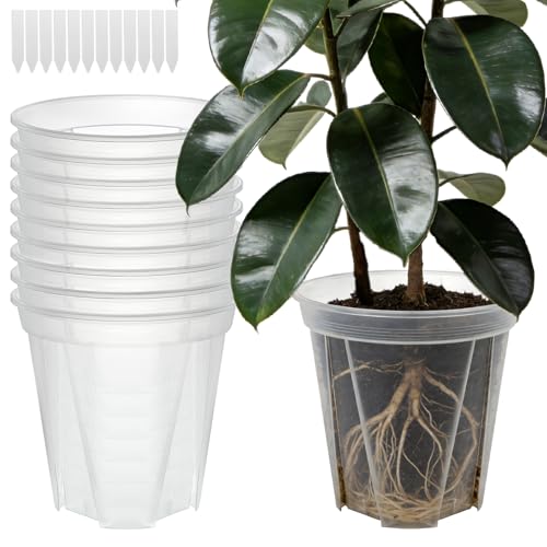 10.6 Inch Large Clear Nursery Pots with Drainage Holes, 2.7 Gal 10 Pack Transparent Plastic Plant Pots, Ideal for Orchids, Seedlings, Repotting & Observing Root Growth & Soil Moisture - size: 10 inch