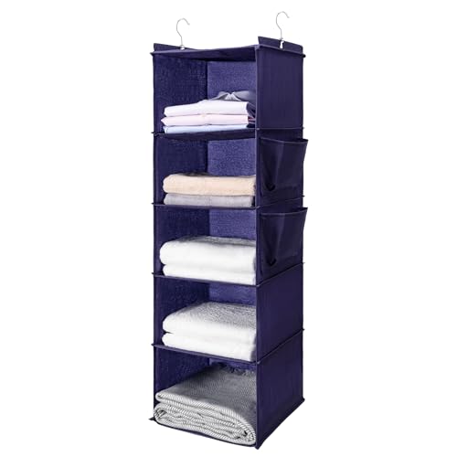 BOOMIBOO Hanging Closet Organize and Shelves,5-Hanging Shelf with 2 Side Pockets,Storage Foldable （Purple） - color: Purple, size: 1