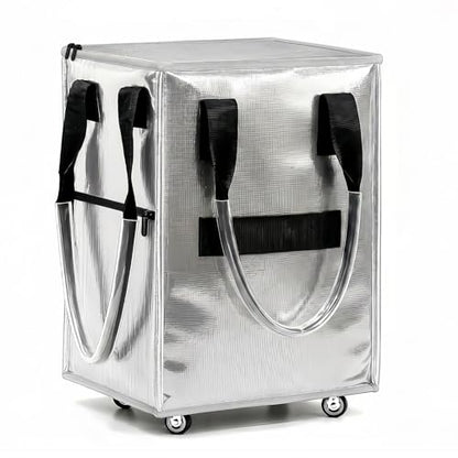 Large Reusable Grocery Bag on Wheels, Foldable Rolling Tote Bag with Handle and Zipper for Market Laundry Travel - color: Silver