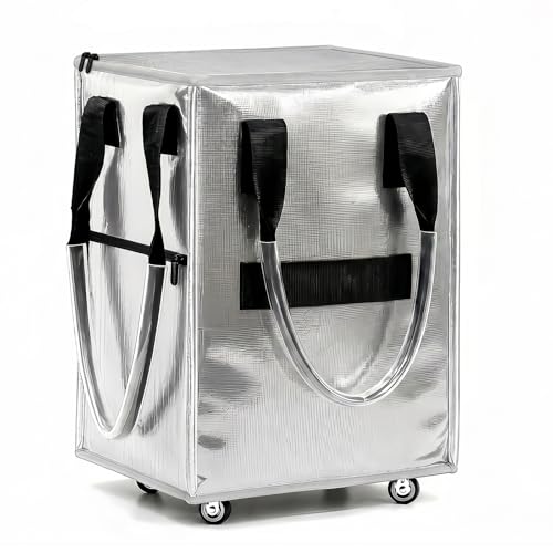 Large Reusable Grocery Bag on Wheels, Foldable Rolling Tote Bag with Handle and Zipper for Market Laundry Travel - color: Silver