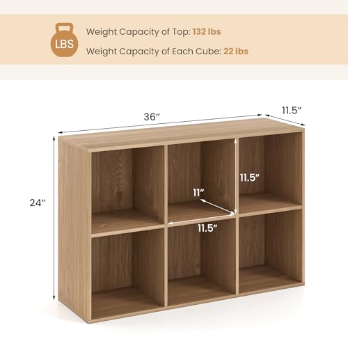 Giantex 6-Cube Bookcase, 3-Tier Cubby Bookshelf, Horizontal Vertical Display Rack with Anti-Tipping Kits, Modern Storage Organizer Shelf Unit for Bedroom, Living Room, Study Room, Natural | Horizontal Vertical Display Rack with Anti-Tipping Kits, Modern S
