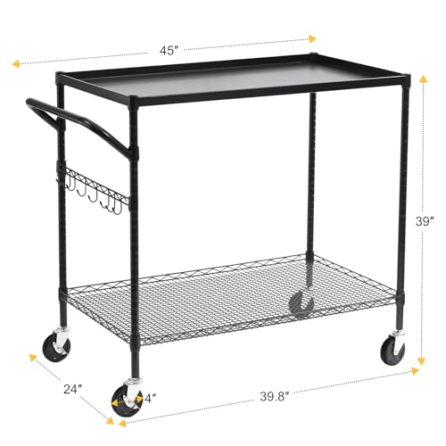 WDT 2-Tier Utility Cart with Wheels, Metal Cart with 1000LBS Capacity, NSF Heavy Duty Rolling Cart, Commercial Grade Serving Tool Storage Carts for Warehouse Garage Kitchen, 24"D x 40"W x 39"H, Black - color: Black 2 Tier Large