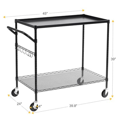 WDT 2-Tier Utility Cart with Wheels, Metal Cart with 1000LBS Capacity, NSF Heavy Duty Rolling Cart, Commercial Grade Serving Tool Storage Carts for Warehouse Garage Kitchen, 24"D x 40"W x 39"H, Black - color: Black 2 Tier Large