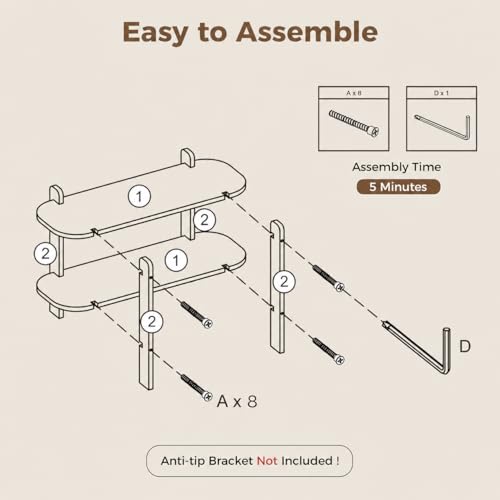 Bookshelf, Wood Shelf Bookcase, Book Shelf 2-Tier, Natural | Modern Open Bookshelf, Freestanding Storage Shelf Organizer, Display Shelf Shelving Unit for Living Room, Bedroom, Office - size: 2-Tier