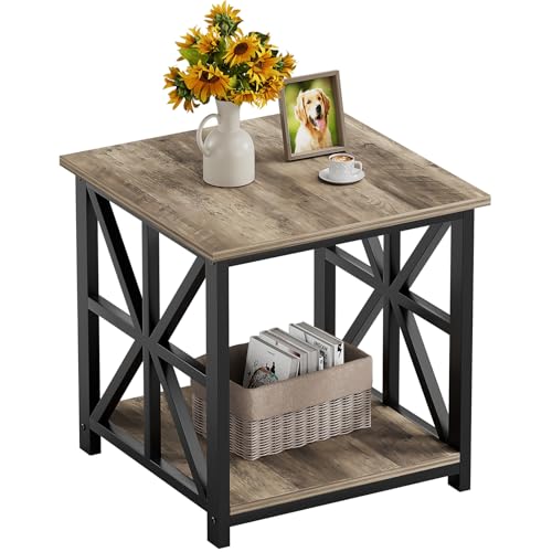 GreenForest Large End Table with X-Shaped Metal Frame for Living Room | Modern Side Table for Bedroom Office,2-Tier Storage Shelf Nightstand,Scratch-resistant Sofa Table,Grey Wash 24 inch - color: Grey Wash, size: 24inch