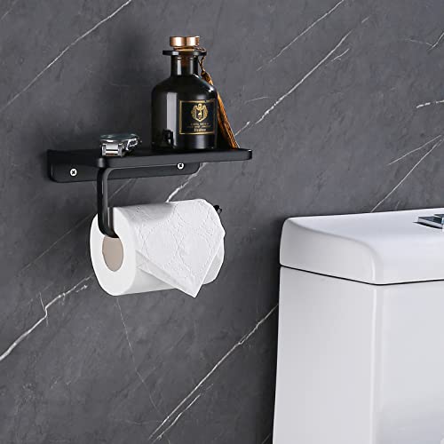RANDOM Black Toilet Paper Holder with Shelf Rustproof Matte Black Toilet Paper Holder Wall Mount Toilet Paper Roll Holder Solid Metal Toilet Tissue Holder for Bathroom.RD93008-MB - color: B-matte Black