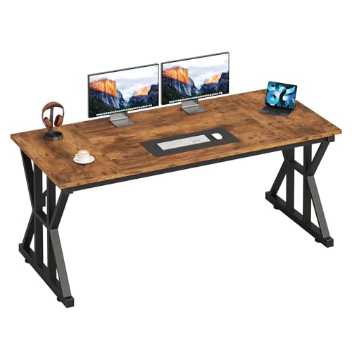 TVU Computer Desk, 55 inch Large Office Desk, Study Writing Table with Thicken Frame, Gaming Desk, Modern Simple Desk for Home Office, Rustic Brown - color: Rustic Brown, size: 55inch