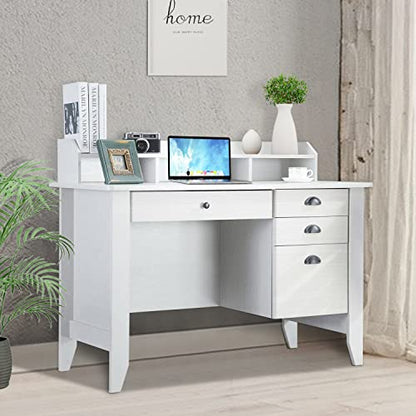 Catrimown Computer Desk with Drawers and Hutch White Desk with Drawer Wood Executive Desk Teens Student Desk Writing Laptop Home Office Desk for Small Spaces, Cream, 47.5''D x 22''W x 36.5''H - color: Cream