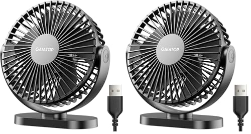 Gaiatop USB Desk Fan, 5.5 Inch Small Quiet Powerful 3 Speeds 90° Rotate, Personal Mini Portable Desktop Table Fans, Cooling for Home Office Car Travel Indoor Outdoor Pink (Pack of 2) - color: Black, size: Small (Pack of 2)