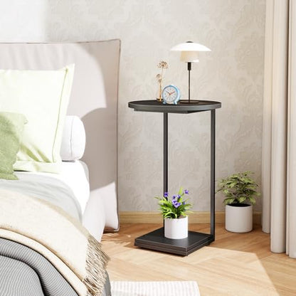 HDANI C End Table,Couch Table That Slide Under,Small Sofa Side Table in Living Room,Bedroom,Black - color: Black, size: Round