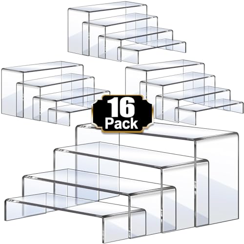 Aheroi Acrylic Risers Display Stands, Acrylic Stands for Display 16Pcs 4Set | Clear Risers Display Stands, Acrylic Display Shelf,Dessert Table Display Set Cupcake Candy Shoe Showcase Stands (7”L~8”L~9”L)