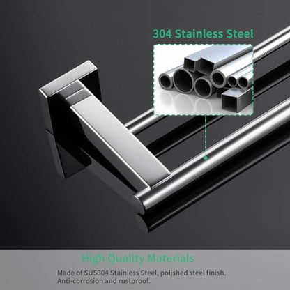 Miyili Bathroom Double Towel Bar 24-Inch Stainless Steel Bath Hand Towel Rack Wall Mount Polished Finish, A02C60B - color: Polished Steel, size: 24-Inch