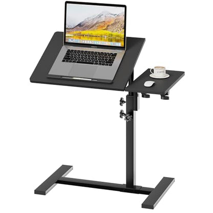 Height Adjustable C-Shaped Table with Removable Wheels, Mobile Sofa Snack Table with Tiltable Top, Adjustable Laptop Stand for Couch, Bedside Desk with Pen Slot, Black