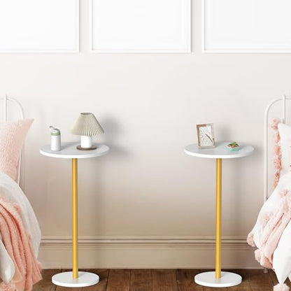 White Small Round Side Table Set of 2 Pedestal Drink End Table for Small Space Round Cocktail Coffee Table for Living Room Nightstand Bedside Table for Sofa, Bedroom and Balconty - color: White 2 Pack