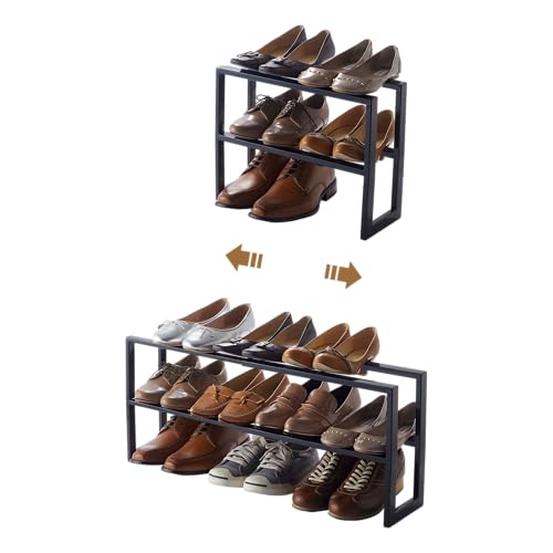 YAMAZAKI Home Expanding Shoe Rack, Metal, Adjustable Steel One Size Black - color: Black, size: Double