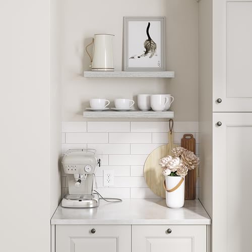 Ballucci Floating Shelves, 24" Wood Wall Shelf Set of 2, with Invisible Brackets for Bathroom, Living Room, Bedroom, Kitchen, Nursery, 6" Deep, Rustic Gray - color: Grey, size: 23.6 in (1.5)