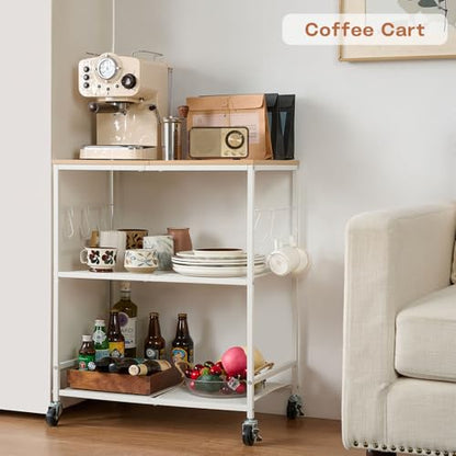 Rolling Kitchen Microwave Cart, 3 Tier Microwave Stand with Storage, Small Kitchen Island on Wheels, Wood and Mental Kitchen Shelf Rack, White Organizer for Living Room, Office, Balcony - color: White