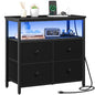 Yoobure Night Stand with Charge Station, Nightstand with 4 Drawers Bedside Table, LED Dresser with Storage Shelf, Night Stands for Bedroom, Side Table 3-Tier Wood End Table for Home, Office Black - color: Black
