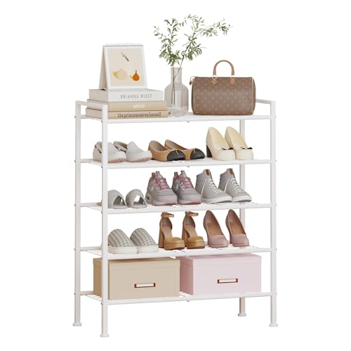 5 Tier Shoe Rack,Metal Shoe Storage Organizer Shelf for Closet,Entryway, Garage,Narrow Space(White, 5 Tier) - color: White, size: 5 Tier
