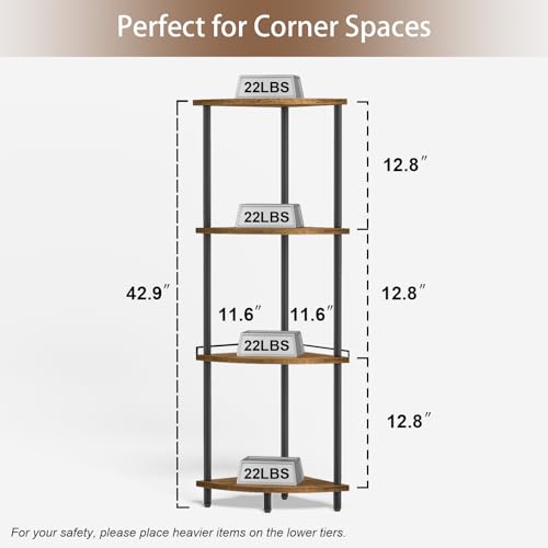 SRIWATANA 42.9" 4-Tier Corner Shelf Stand, Tall Standing Wood Display Unit | Sturdy 4-Level Corner Organizer; Space-Saving Wood Shelf to Display Books, Plants, & Decorative Essentials in Tall Spaces - size: 4-Tier