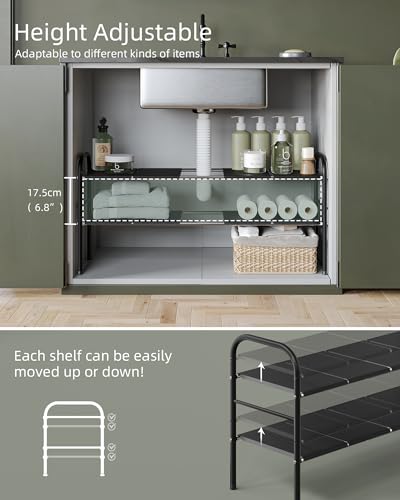 NETEL Under Sink Organizers and Storage, 2 Tier Expandable Under Cabinet Organizer Shelf with 8 Removable Panels,Expandable Shelf for Cupboard,Kitchen,Bathroom,Shoe Storage Rack - size: 8 Panels