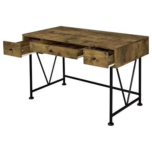 Coaster Home Furnishings Analiese Rustic 47-Inch 3-Drawer Home Office Computer Writing Desk Study Table with Storage Engineered Eco-Friendly Wood Look Laminate Sturdy Steel Rustic Nutmeg 801541 - color: Rustic Nutmeg