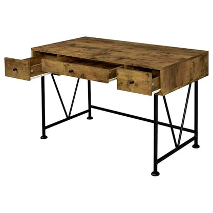 Coaster Home Furnishings Analiese Rustic 47-Inch 3-Drawer Home Office Computer Writing Desk Study Table with Storage Engineered Eco-Friendly Wood Look Laminate Sturdy Steel Rustic Nutmeg 801541 - color: Rustic Nutmeg